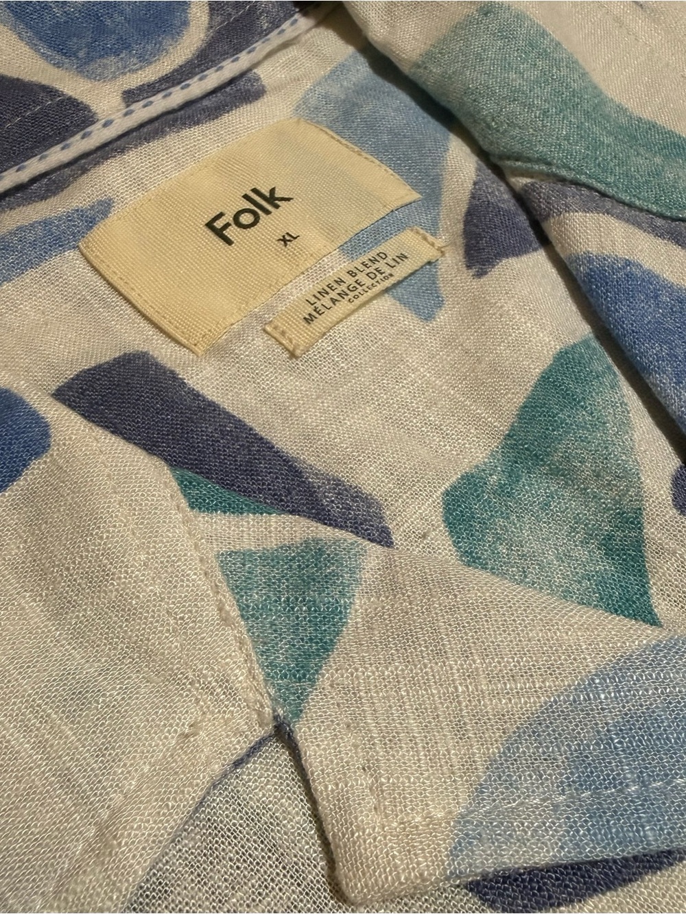 Folk Short-Sleeve Button-Down Shirt in Blue and Teal Abstract Print - Picture 3 of 8